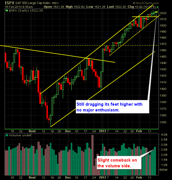 S and P 500 Market Analysis 2-15-13