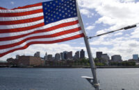 Boston landscape american flag