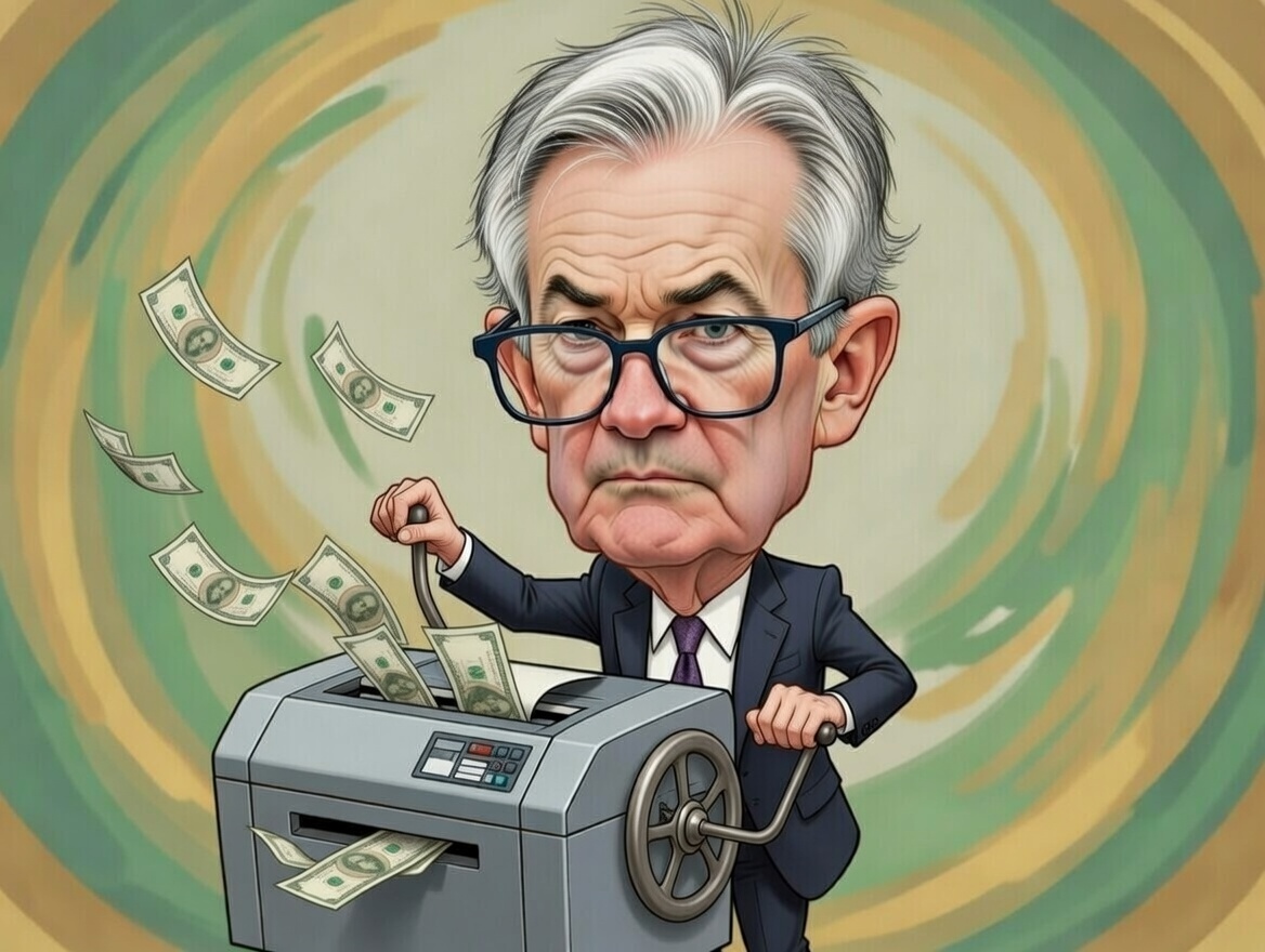 Jerome Powell operating the money printer.